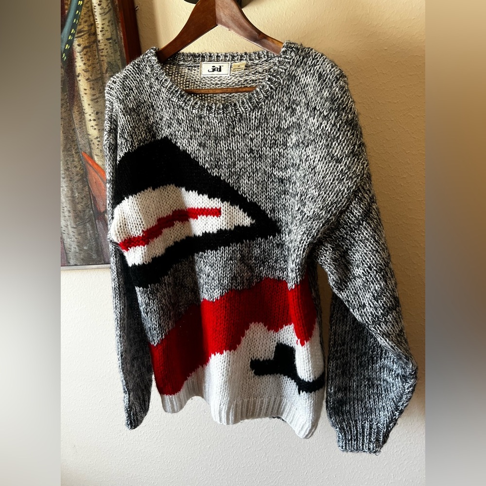 Vintage 80’s Jed Gray, Red, White And Black Geometric Sweater Size Women’s M